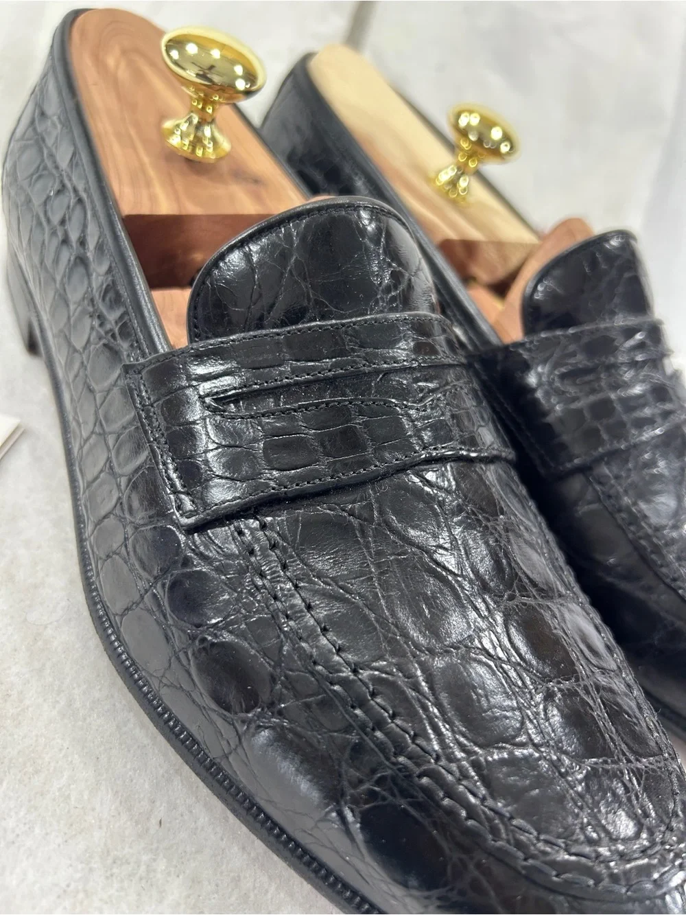 Salvatore Ferragamo Texas Black Crocodile Penny Loafers Mens 10.5 D Italy Box